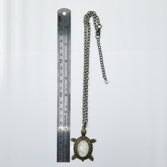 New / Handcrafted - Sweet Antiqued Gold Tone Sea Turtle 16” Chain Necklace - Picture 7 of 8